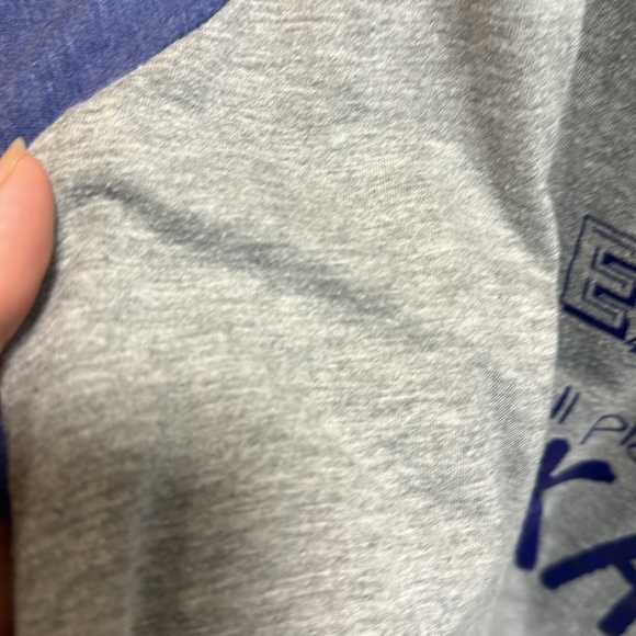 Funny Gray and Blue Graphic Three Quarter Sleeve Raglan Baseball Tee - Picture 4 of 7